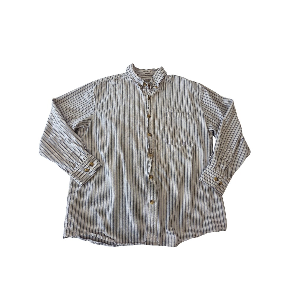 C.E. Schmidt‎ Workwear Button Down Shirt Striped Cotton XL Blue White Utility